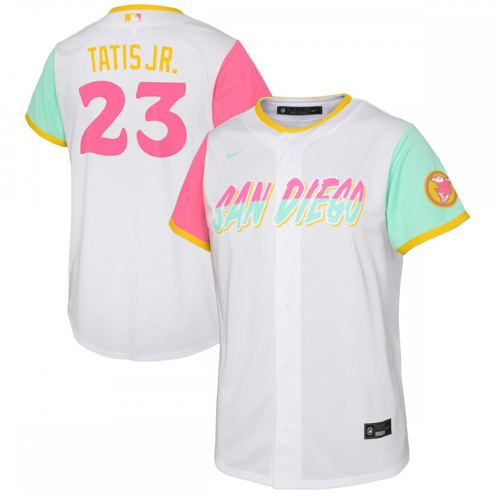 Fernando Tatis Jr. San Diego Padres Youth 2022 City Connect Replica Player Jersey - White-Pro Kit Vault | Brand New 26/27 Sports Jerseys